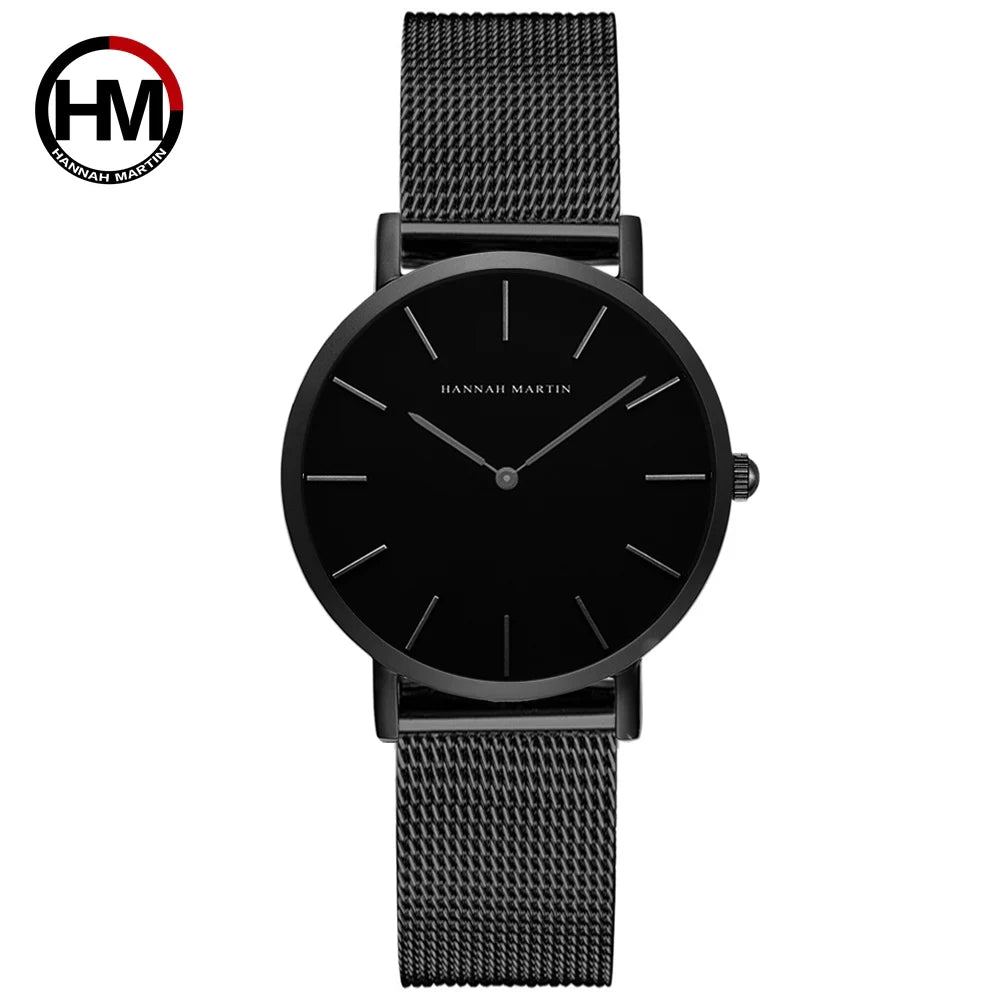 HANNAH MARTIN Brand Quality Stainless Steel Japan Quartz Movement Waterproof Women 36mm Full Rose Gold Ladies Dropshipping Watch