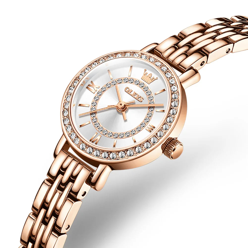 OLEVS New Luxury Rose Gold Small Dial Women Watches Fashion Simple Ladies Quartz Watch Bracelet Waterproof Reloj