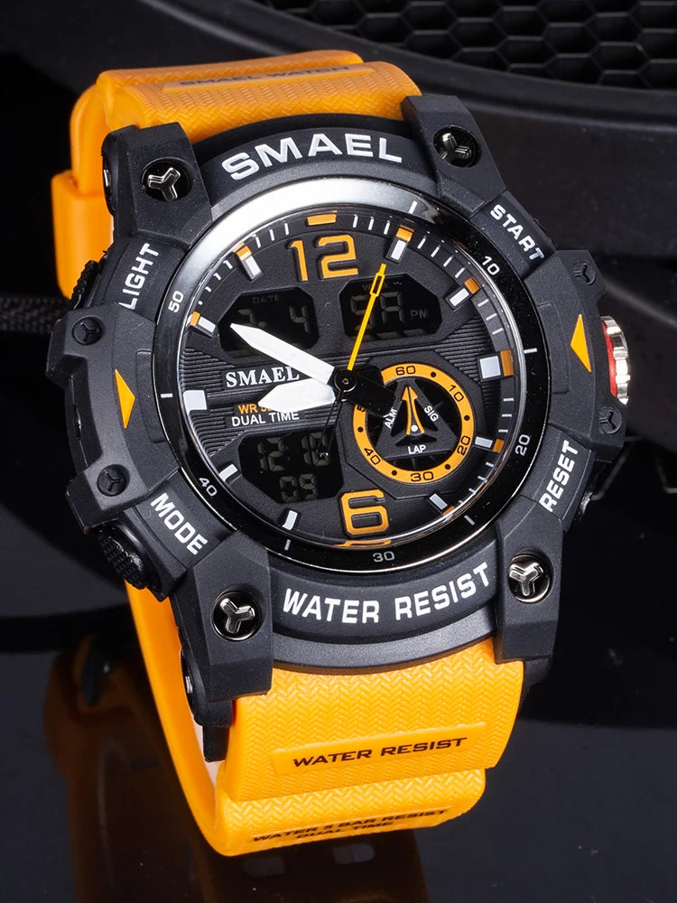 SMAEL Sport Watch Military Wristwatch for Men Alarm Stopwatch LED Digital Back Light Dual Time Display Waterproof Watch Men 8007