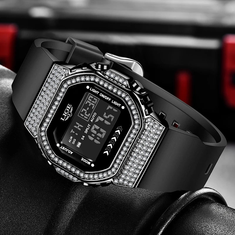 LIGE Outdoor Digital Man Watch Silicone Simple Casual Sport Waterproof Luminous Alarm Auto Date Electronic Watches for Men Gifts