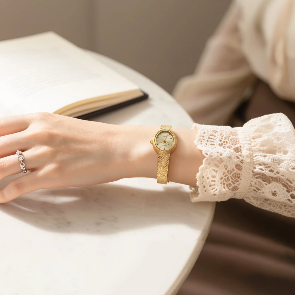 BERNY Luxury Watches for Women Fashion Golden Ladies Quartz Watch Super Lightweight Oval Case S/S Casual Dress Wristwatch