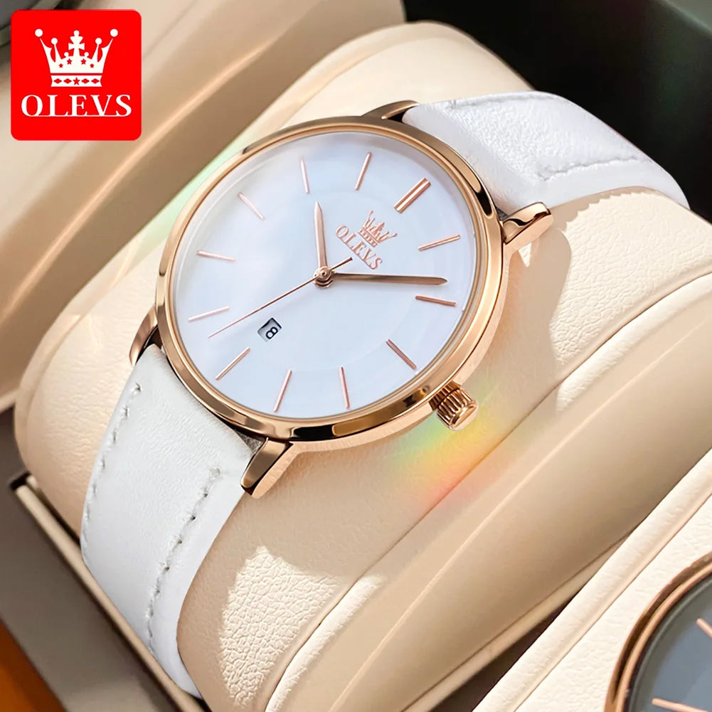 OLEVS Watch For Women Japan Quartz Movement 6.5mm Case Thickness Waterproof Ladies Hand Clock Calendar Fashion Dress Wrist Watch
