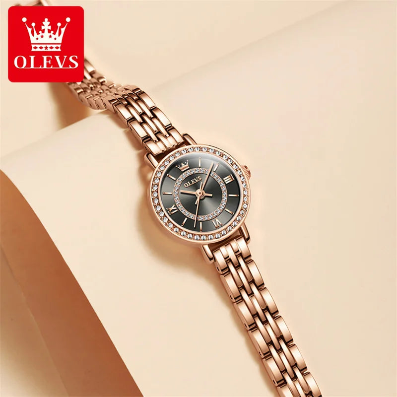 OLEVS New Luxury Rose Gold Small Dial Women Watches Fashion Simple Ladies Quartz Watch Bracelet Waterproof Reloj