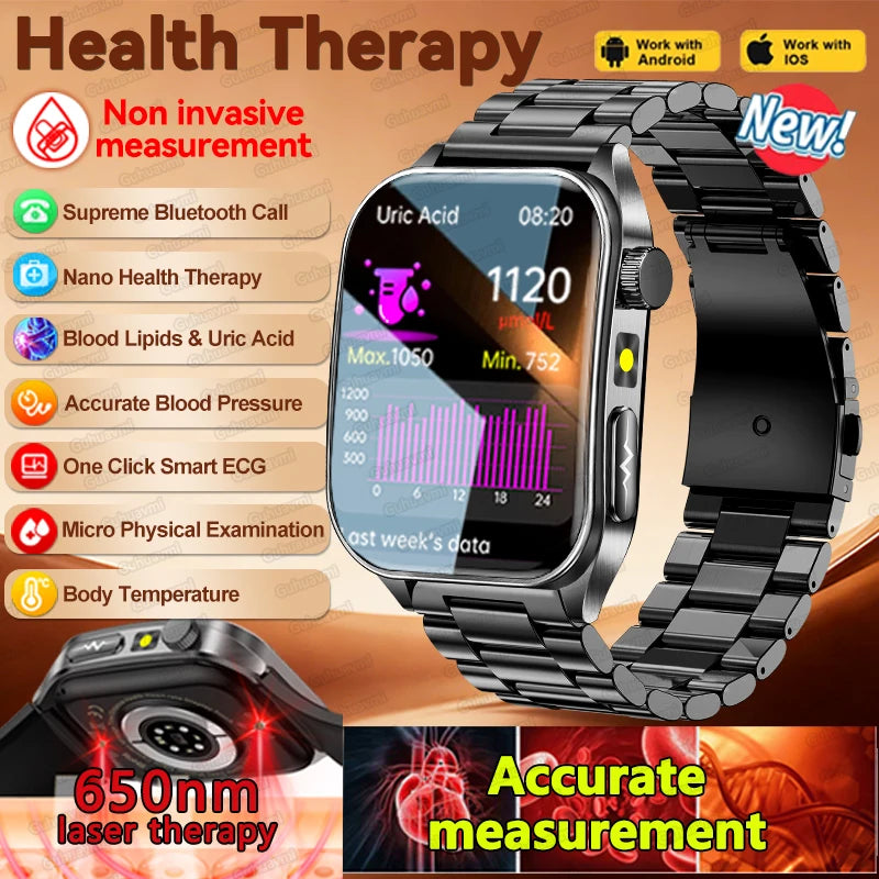 2026 New Non-Invasive Laser Treatment Three High Smart Watch  ECG+PPG Blood Fat Uric Acid Health Diagnosis Smart Watches For Man