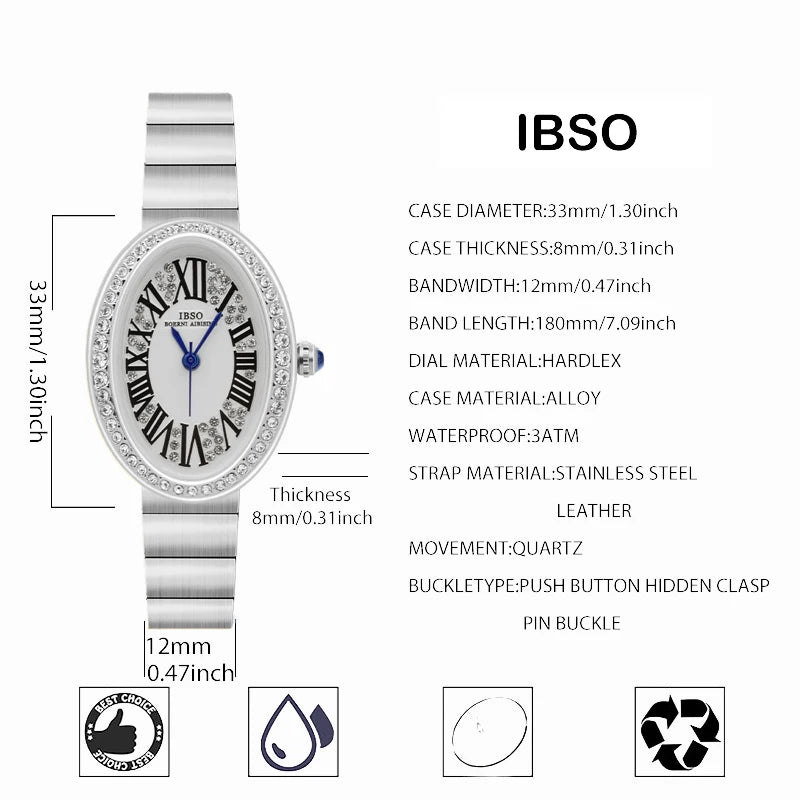 Original Brand Woman Watch Silver Steel Waterproof Oval Handwatch Female Fashion High Quality Ladies Leather Wristwatches Blue