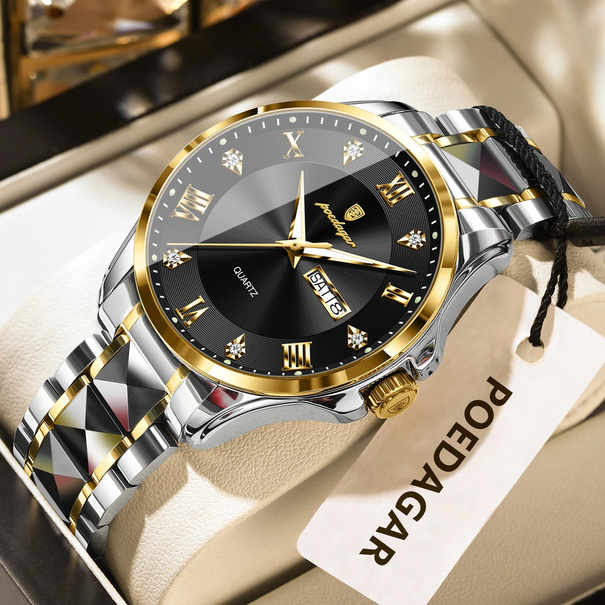 POEDAGAR Original Luxury Man Watch Waterproof Luminous Date Week Fashion Men Clock Stainless Steel Quartz Business Men's Watches