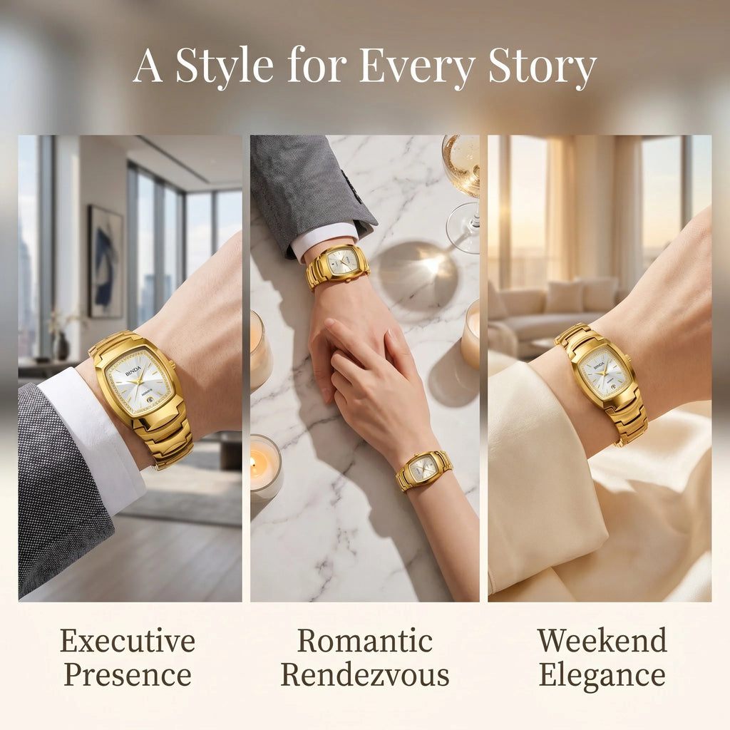 2PCS Couple Watches Luxury Fashion Men Women Matching His and Hers Quartz Watches Simple Band with Gift Box