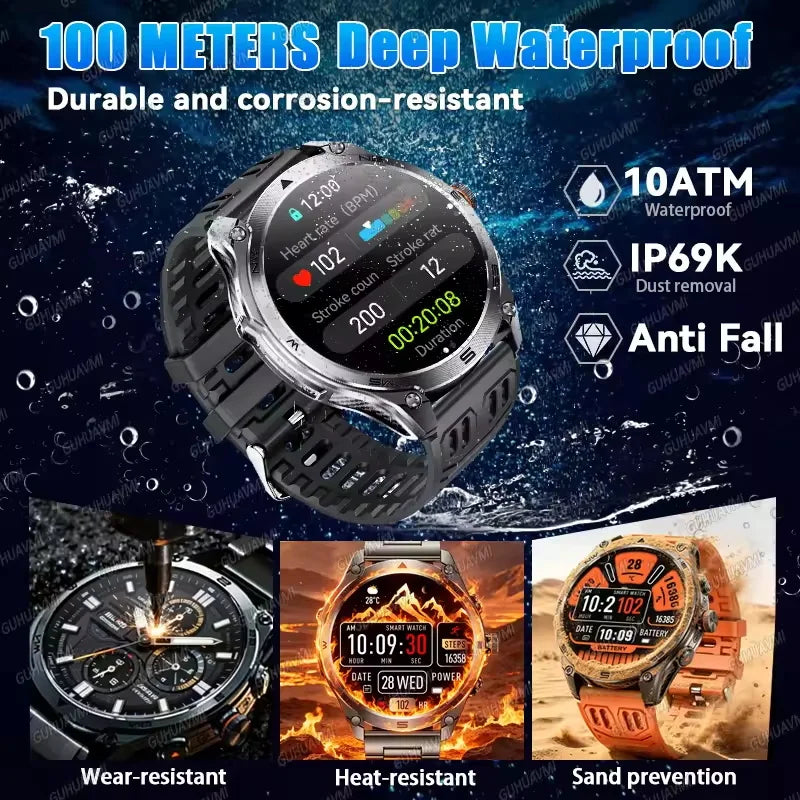 2026 Hot Sales Outdoor Durable GPS Sports Smart Watch Built-in GPS 1000mAh Battery 10ATM Waterproof 1.75" AOD Men Military Watch