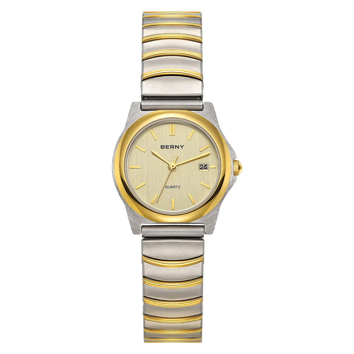BERNY Gold Quartz Women Watch Fashion Easy Ware Women's Watches 3ATM Waterproof Stainless Steel Gold Expansion Band Ladies Watch