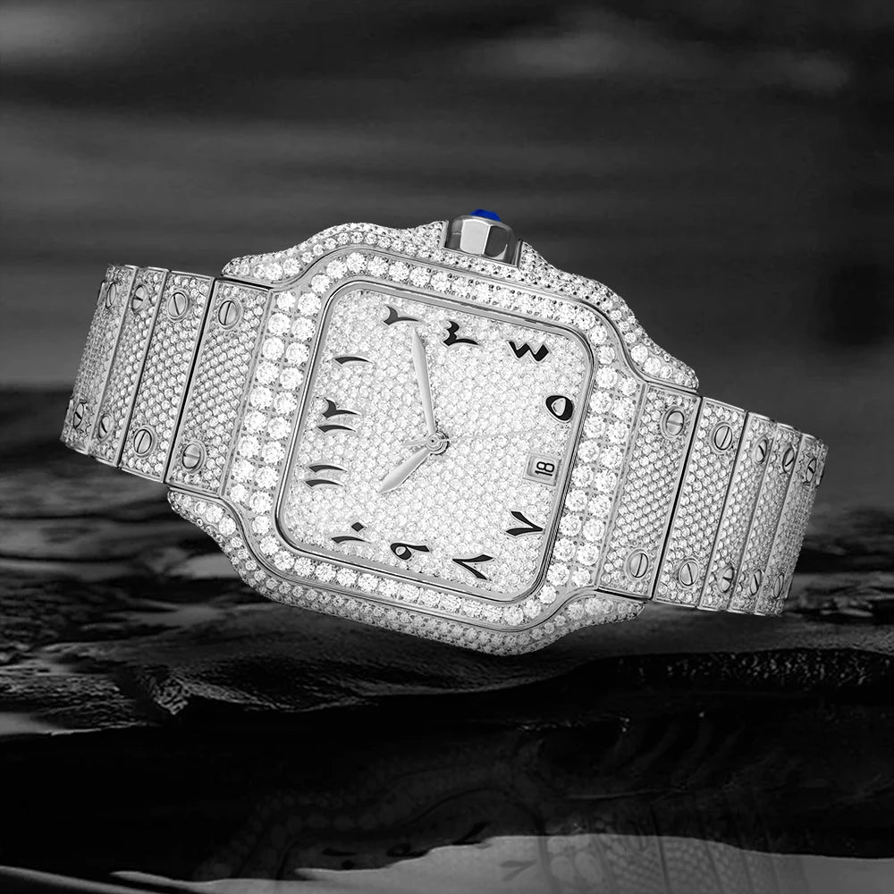 High End Square Design Luxury Gold VVS Moissanite Watch Waterproof Mens Diamond Iced Out Wrist Watches