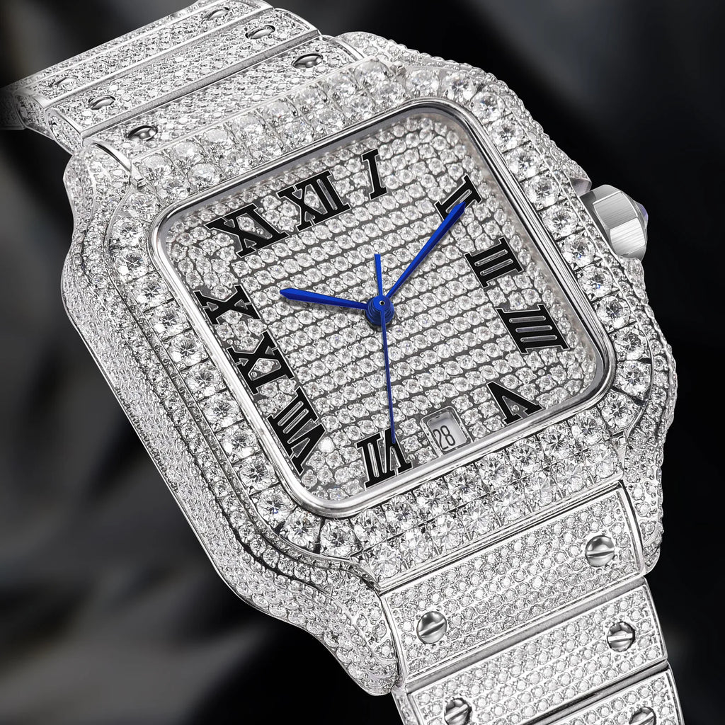 PINDU Design NEW Mozambique Diamond mechanical watch men 8215 movement sapphire stainless steel waterproof fully automatic watch
