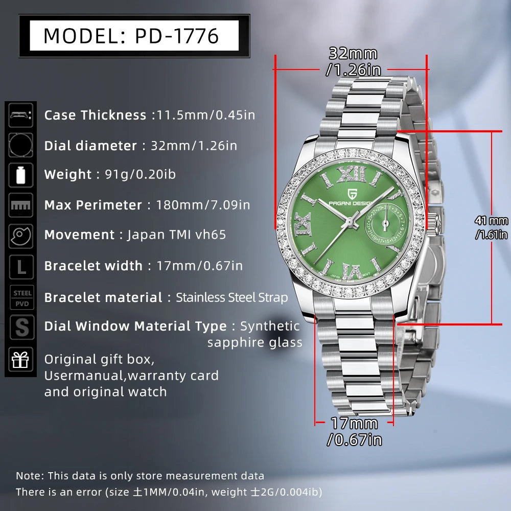 2025 New PAGANI DESIGN Women's Watches Luxury Quartz Watch For Woman Elegant Fashion Wristwatch Ladies Gift AR Sapphire Mirror