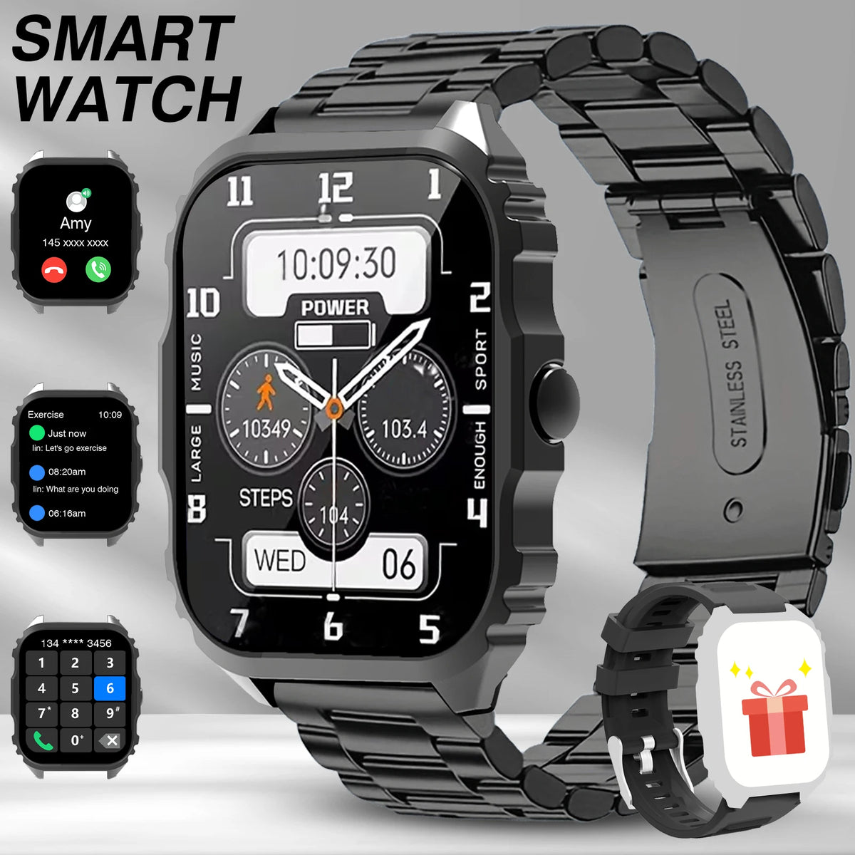 New Smart Watch 1.84 Inch HD Full Touch Screen Display Wireless Call,Answer Phone Watch,Multiple Sports Modes Outdoor Information Reminder Weather Display Music Control Photo Control, Suitable for Iphone & Android