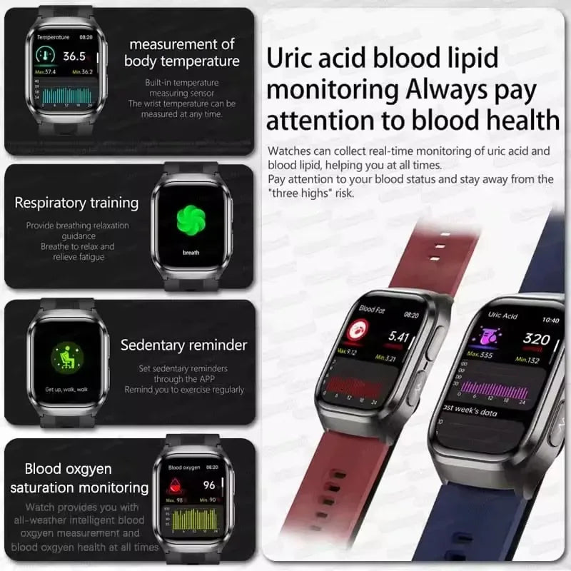 2026New Heart Health Analysi NFC Air Pump+Air Bag Smart Watch Men Accurate Blood Pressure Uric Acid ECG Call Smart Bracelet lady
