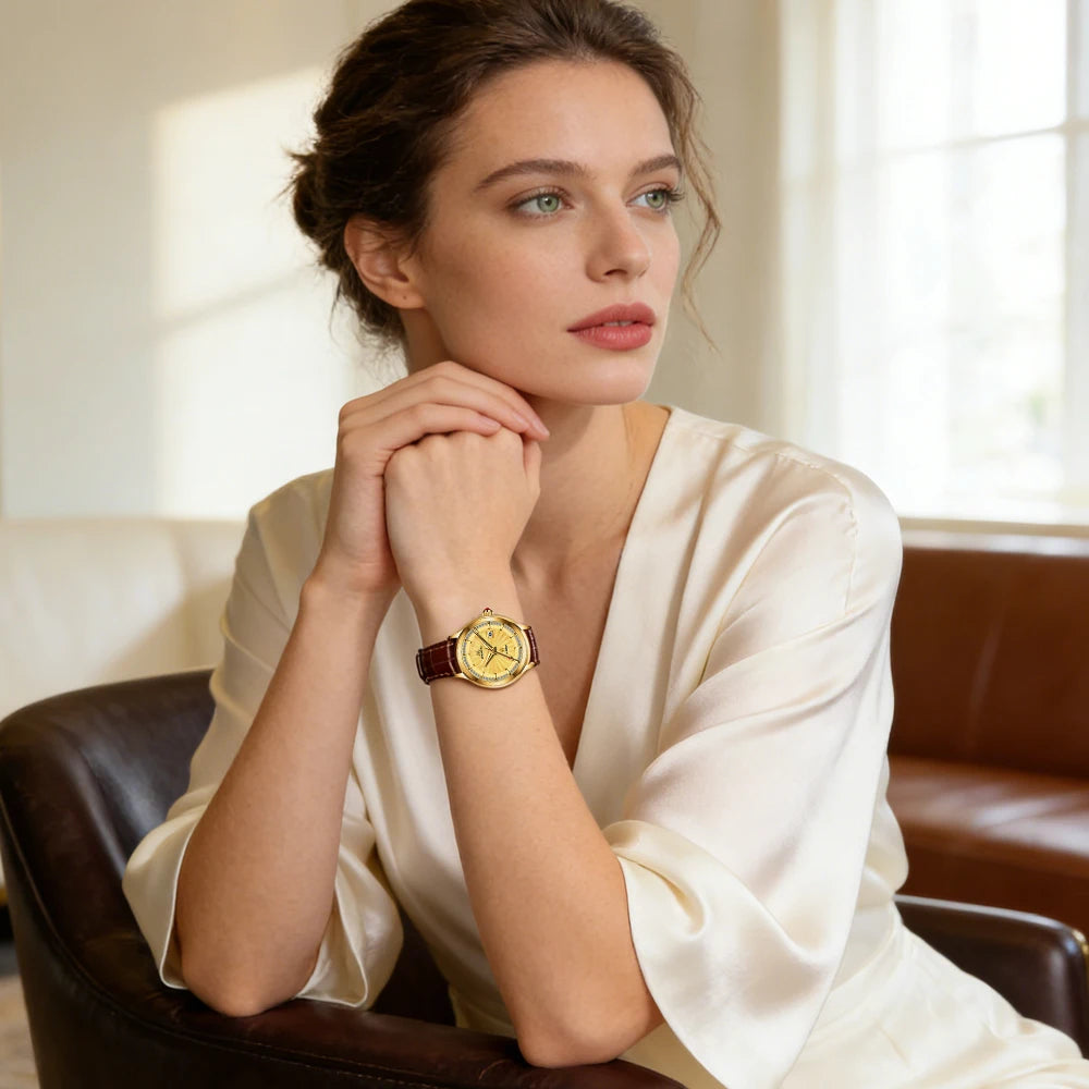 Shanghai Watch 30mm Women's Automatic Watches Calendar 50M Waterproof Mechanical Watch 18K Gold Star Sapphire Zirconia Dial 8933