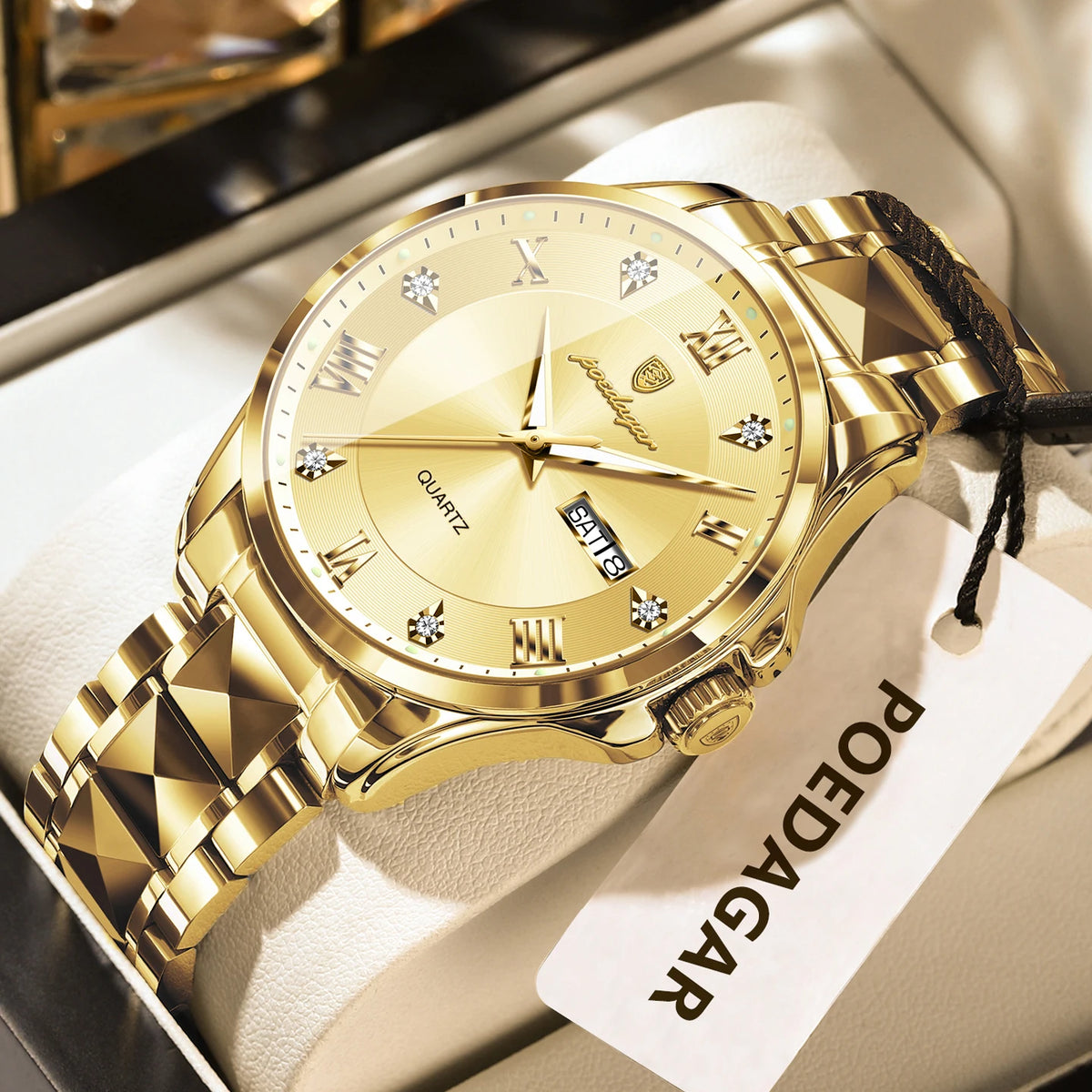 POEDAGAR Original Luxury Man Watch Waterproof Luminous Date Week Fashion Men Clock Stainless Steel Quartz Business Men's Watches