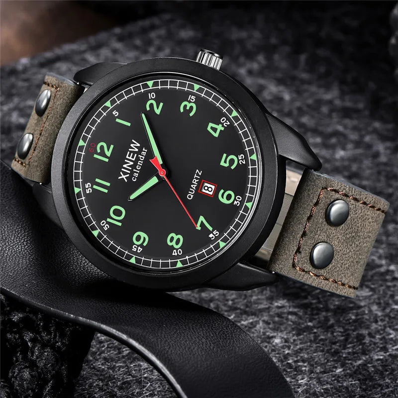 Genuine XINEW Brand Men Watches Boys Students Fashion Leather Band Date Quartz Watch Montre Homme Reloj Hombre Relogio Masculino