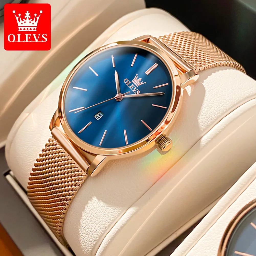 OLEVS Watch For Women Japan Quartz Movement 6.5mm Case Thickness Waterproof Ladies Hand Clock Calendar Fashion Dress Wrist Watch