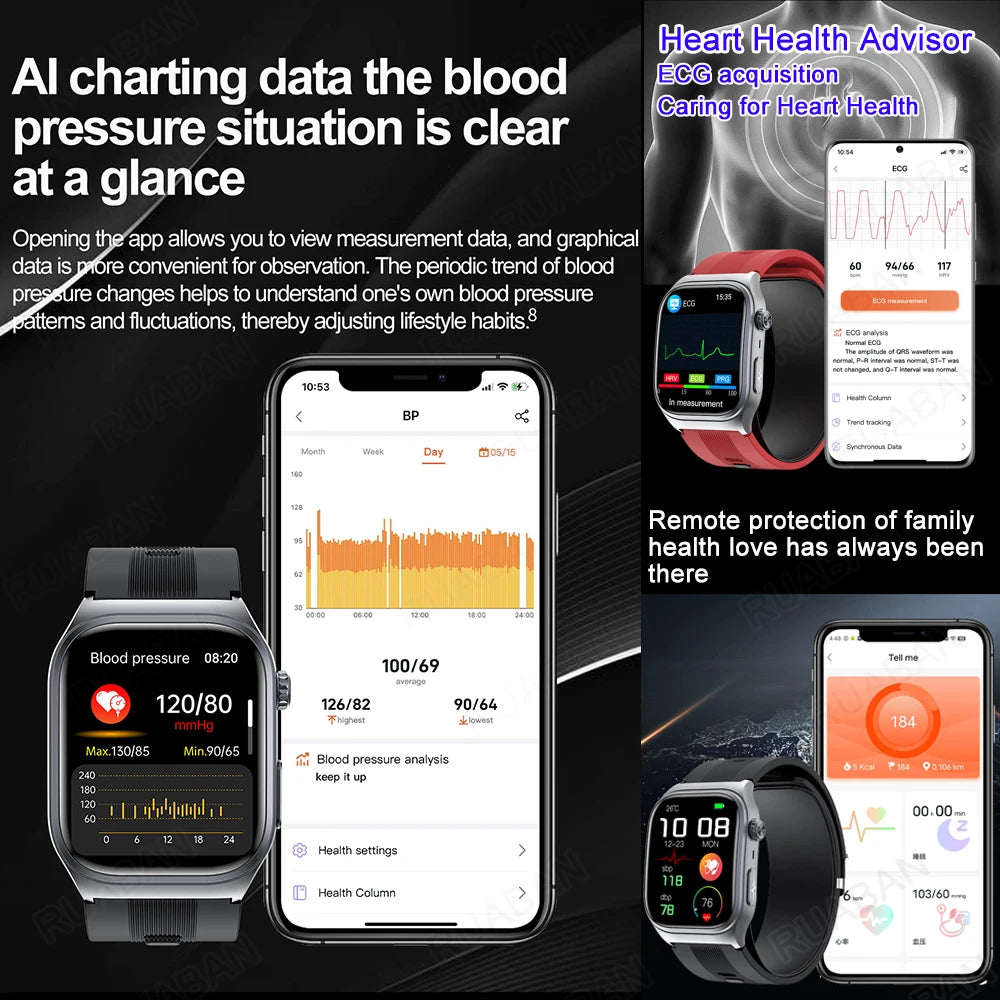 2026 Airbag Smart Watch Nursing grade Bluetooth call air Pump ECG True Accurately Blood Pressure Uric Acid Blood Lipid watch men