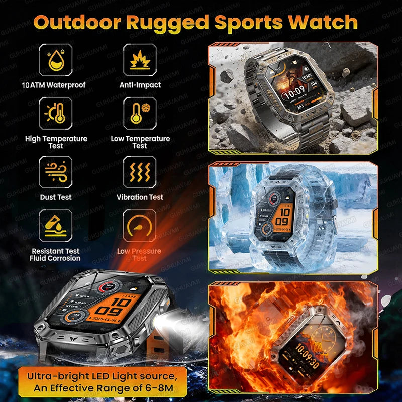 2026 New Built-in 1400mAh Super Large Battery Men Smart Watch Outdoor GPS 2.01"AMOLED Screen 10ATM Waterproof BT Call Smartwatch