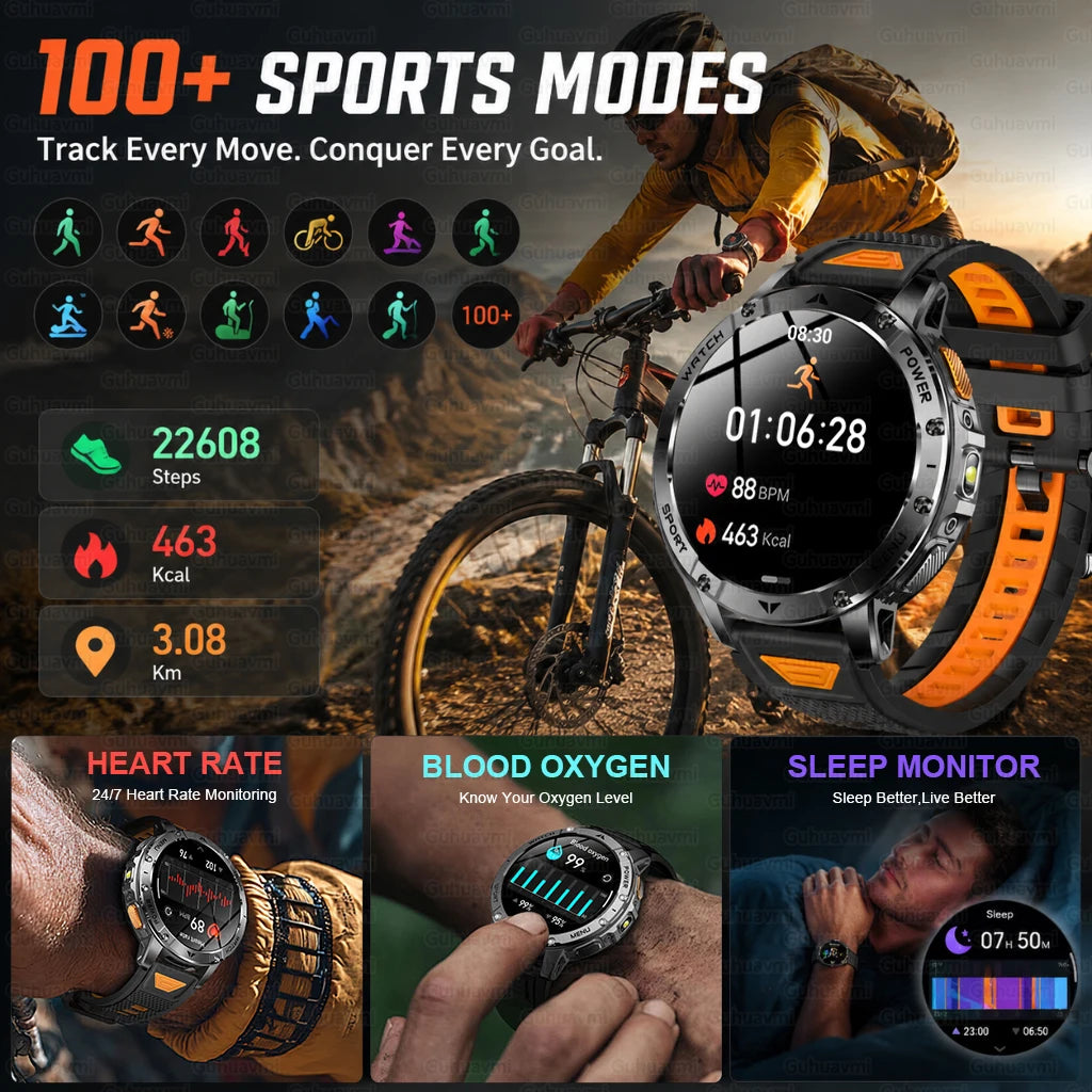 2026 Military Grade Smartwatch Men 1400mAh Ultra Long Battery 24/7 Health Monitor 10ATM Waterproof Outdoor Sport Smart Watches