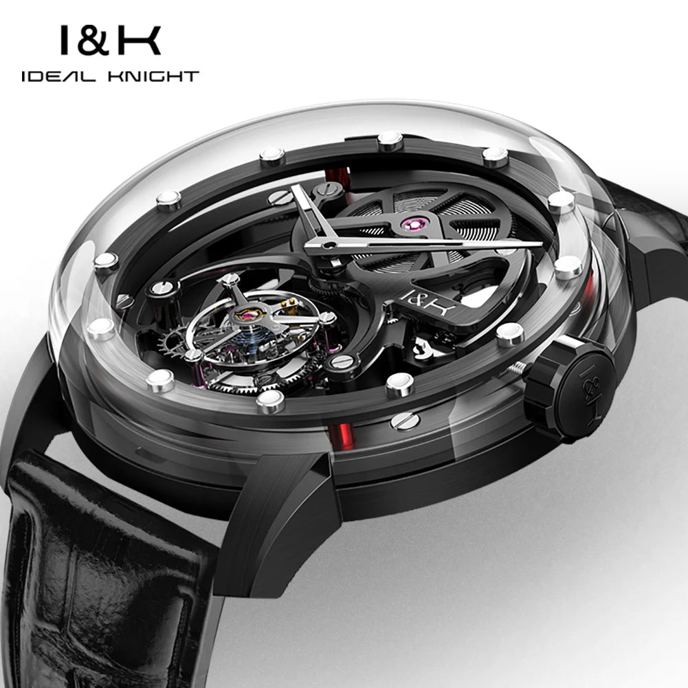 IDEAL KNIGHT Real Tourbillon Watches for Men High-end Luxury Transparent Hollowed Fully Automatic Mechanical Wristwatch 6809