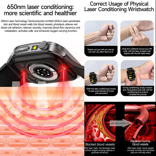 2026 New Non-Invasive Laser Treatment Three High Smart Watch  ECG+PPG Blood Fat Uric Acid Health Diagnosis Smart Watches For Man