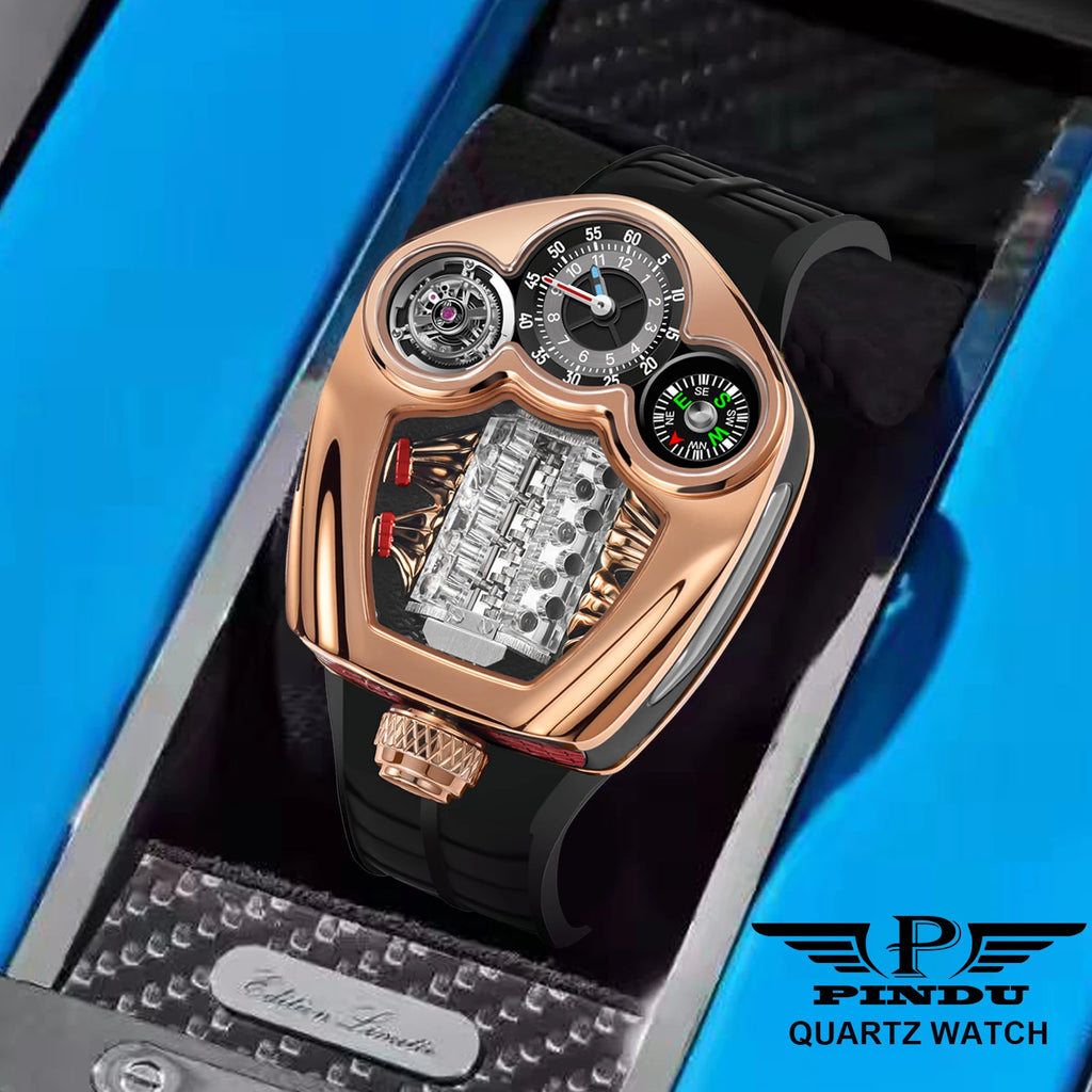 PINDU Design NEW Engine Series Quartz Watch Men TOP-luxurious Stainless Steel Compass Waterproof Swiss Quartz 762 Movement Watch