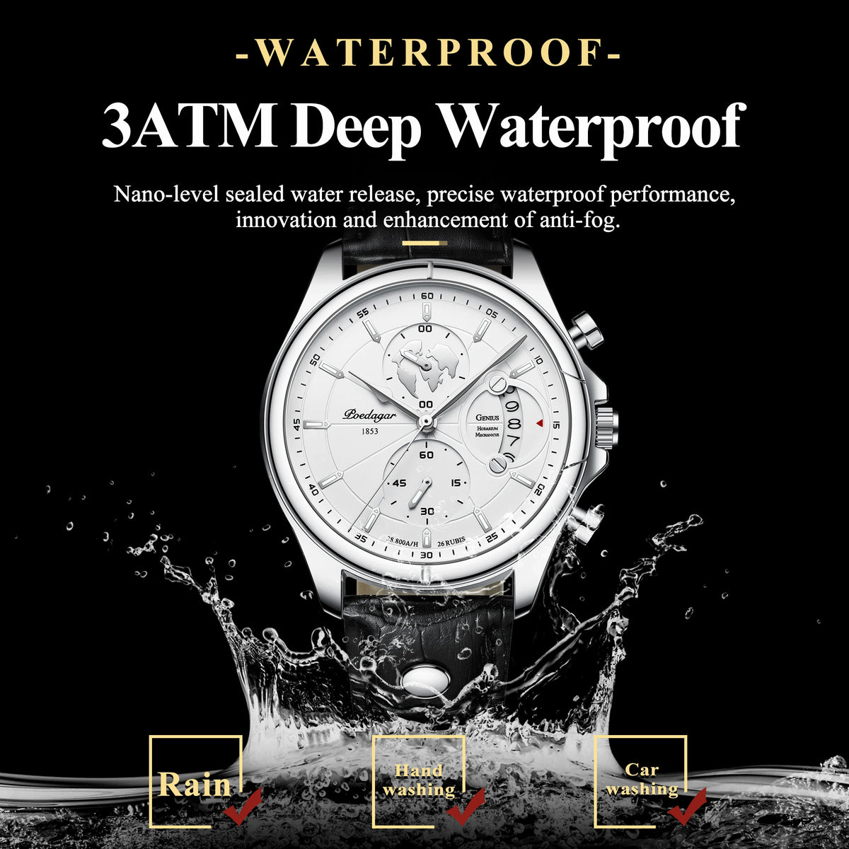 POEDAGAR Luxury Man Wristwatch Chronograph Date Waterproof Leather Men Watch Casual Quartz Men's Watches Sports Male Clock Reloj