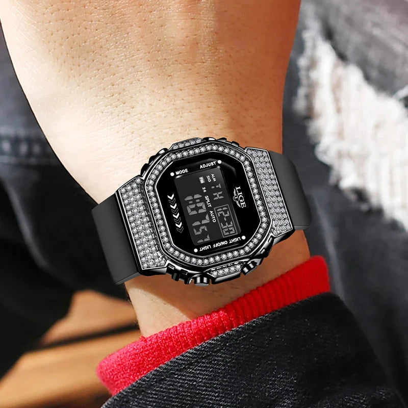 LIGE Outdoor Digital Man Watch Silicone Simple Casual Sport Waterproof Luminous Alarm Auto Date Electronic Watches for Men Gifts