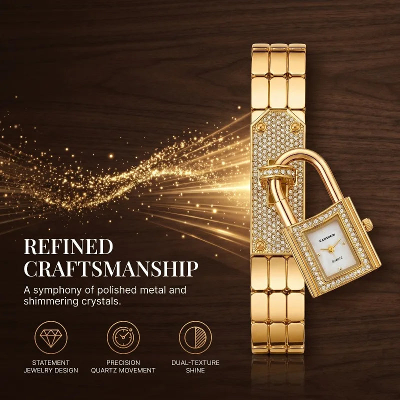 Gold Lock Bracelet Watch