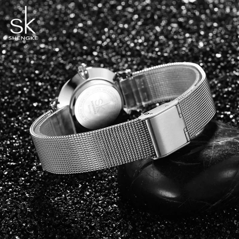 SK Super Slim Sliver Mesh Stainless Steel Ladies Watches Women Top Brand Luxury Casual Clock Waterproof Wristwatch for Women