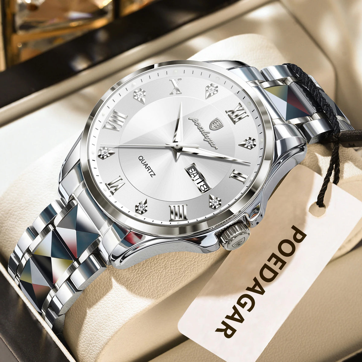 POEDAGAR Original Luxury Man Watch Waterproof Luminous Date Week Fashion Men Clock Stainless Steel Quartz Business Men's Watches