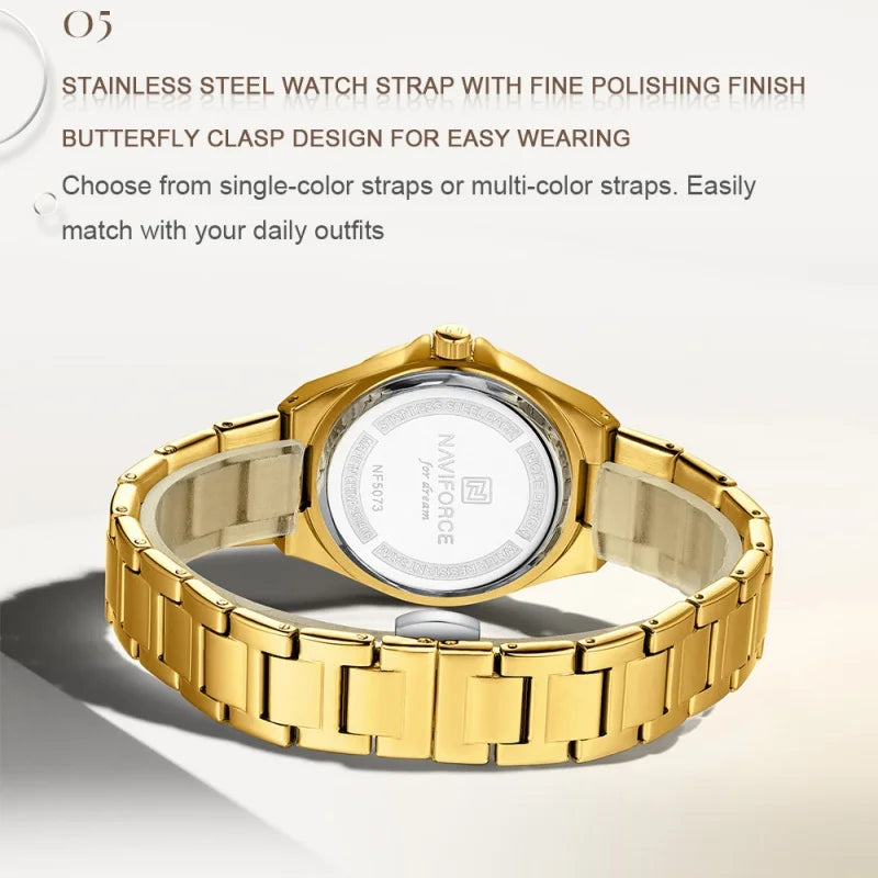 High Quality NAVIFORCE 2026 Woman Quartz Watch Retro Watches 3ATM Waterproof Stainless Steel Watchband  Ladies' Watches NF5073