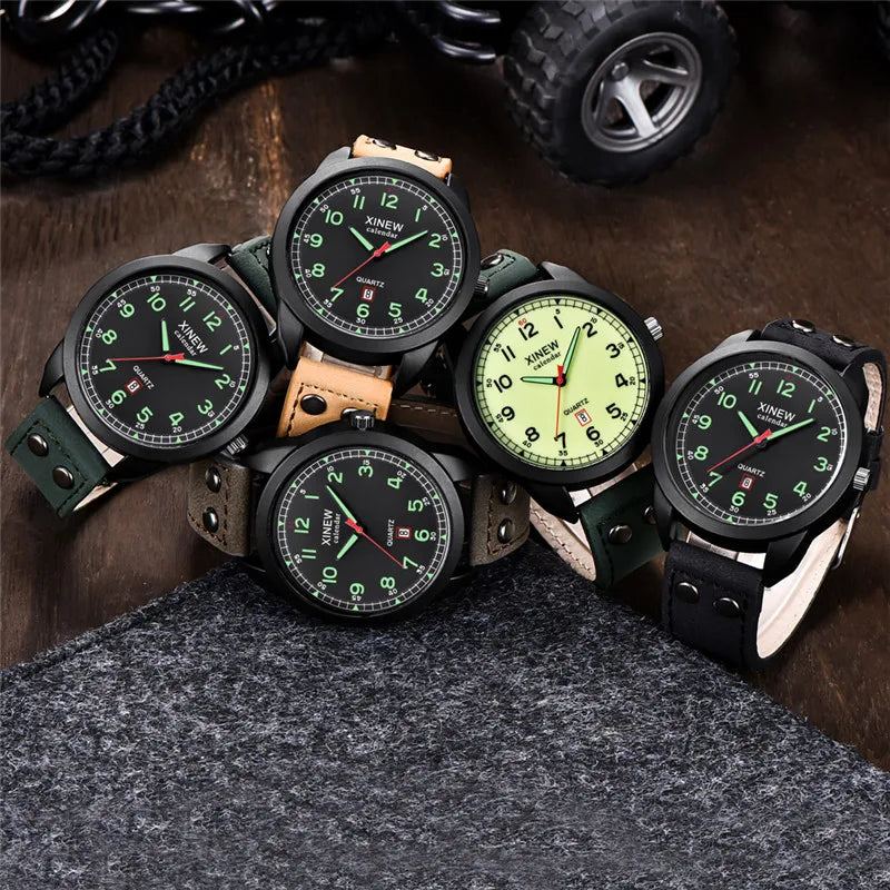 Genuine XINEW Brand Men Watches Boys Students Fashion Leather Band Date Quartz Watch Montre Homme Reloj Hombre Relogio Masculino