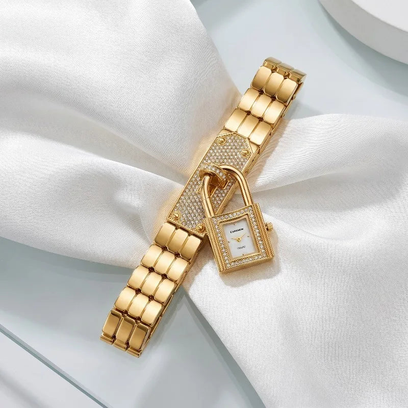 Gold Lock Bracelet Watch