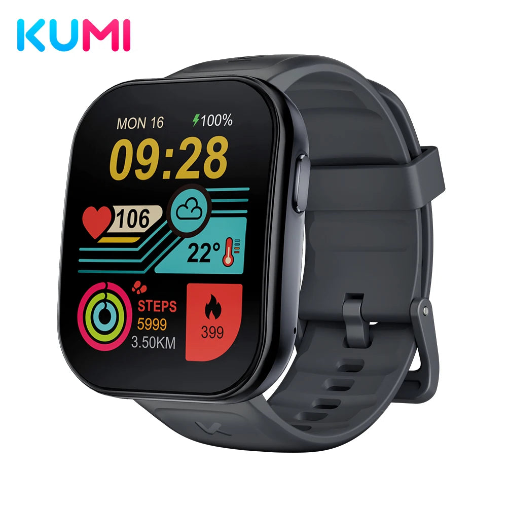 KUMI U6 Smart Watch 1.96" AMOLED 60Hz, Dual-Band GPS, AI ChatGPT Voice Assistant, Heart Rate/SpO2/Sleep, 100+ Sports, 5ATM