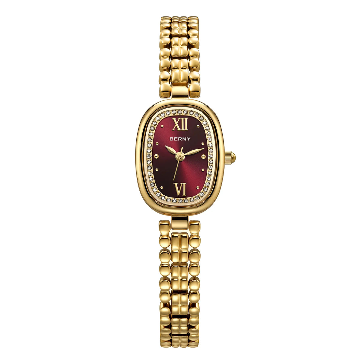 BERNY Golden Watches for Women Elegant Ladies Quartz Watch Luxury Slim Oval Fashion Casual Minimalist Party Gift Wristwatch