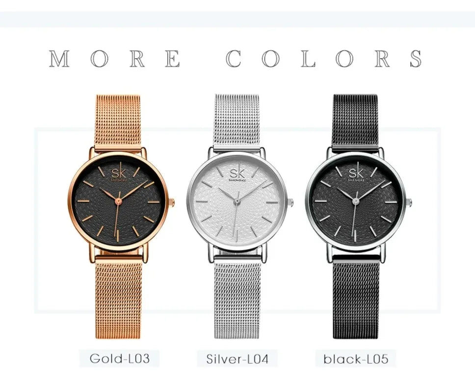 SK Super Slim Sliver Mesh Stainless Steel Ladies Watches Women Top Brand Luxury Casual Clock Waterproof Wristwatch for Women