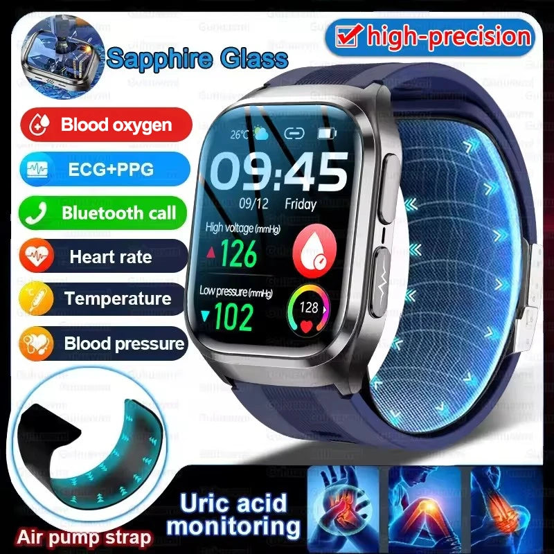 True Blood Pressure Smart Watch Air Pump Airbag Strap ECG PPG SpO2 Heart Rate Sleep Monitor 1.43" AMOLED Health Smart Bracelet