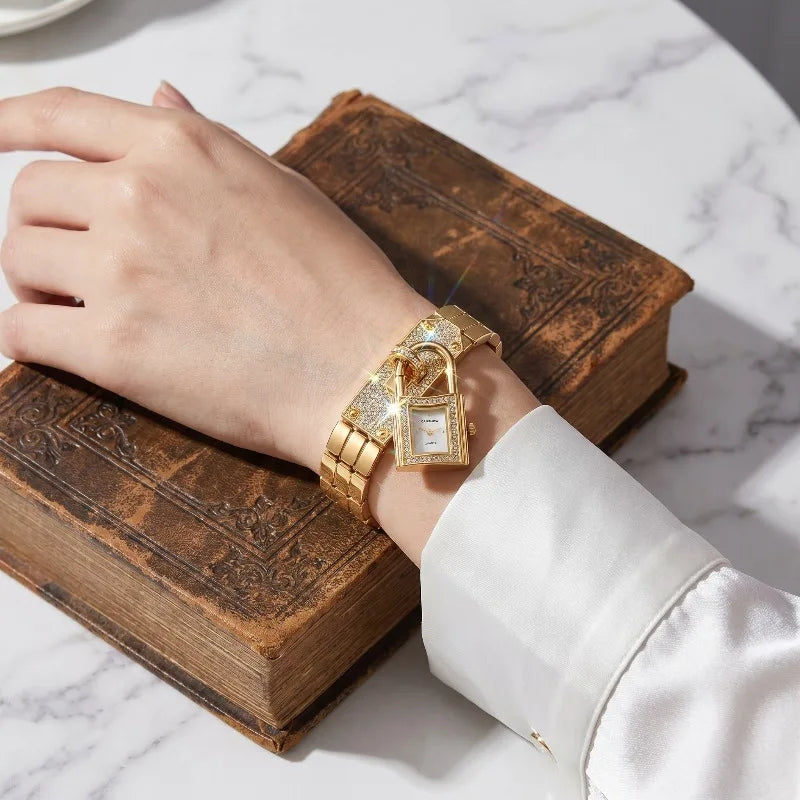 Gold Lock Bracelet Watch