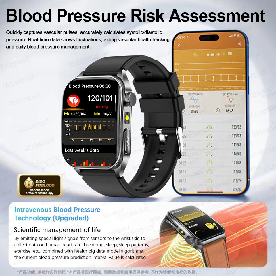 2026 New Non-Invasive Laser Treatment Three High Smart Watch  ECG+PPG Blood Fat Uric Acid Health Diagnosis Smart Watches For Man