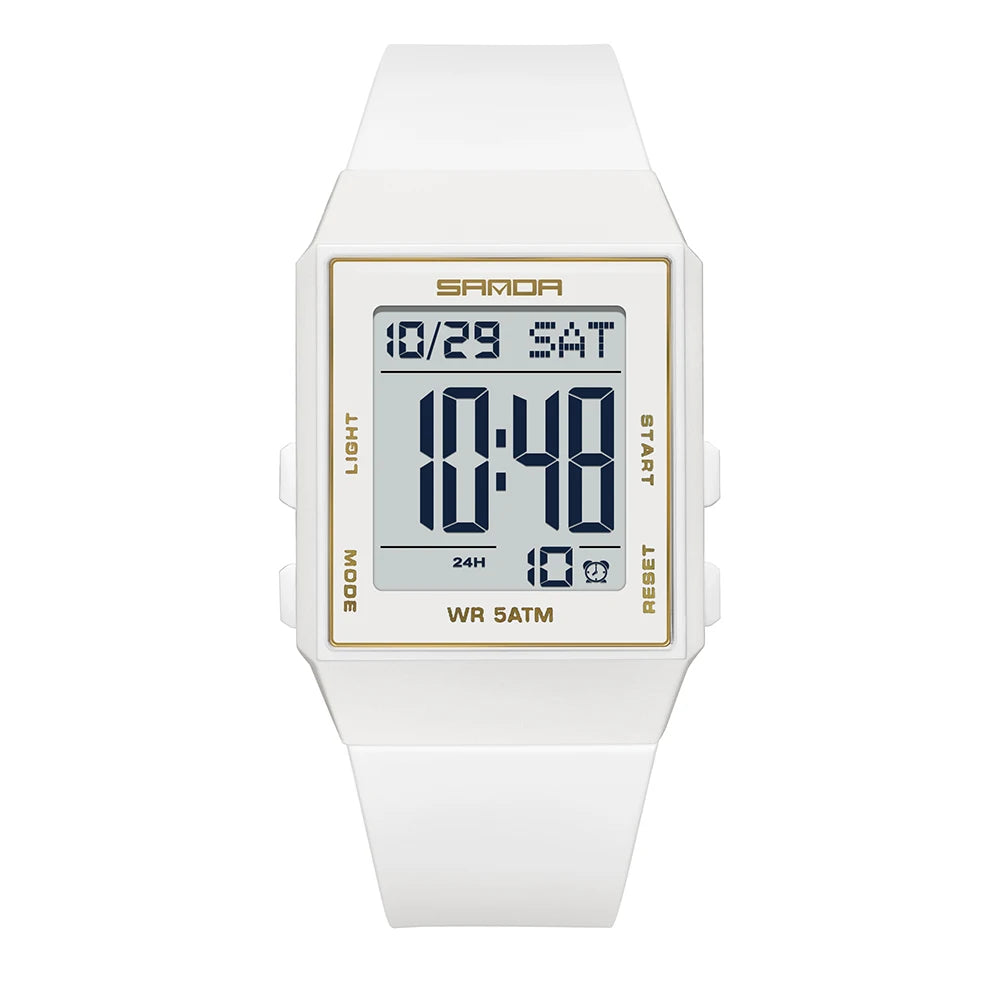 SANDA Women's Casual Digital Watches LED Lighting Stopwatch Alarm Clock Time Display 3ATM Waterproof Lady Elegant Watches