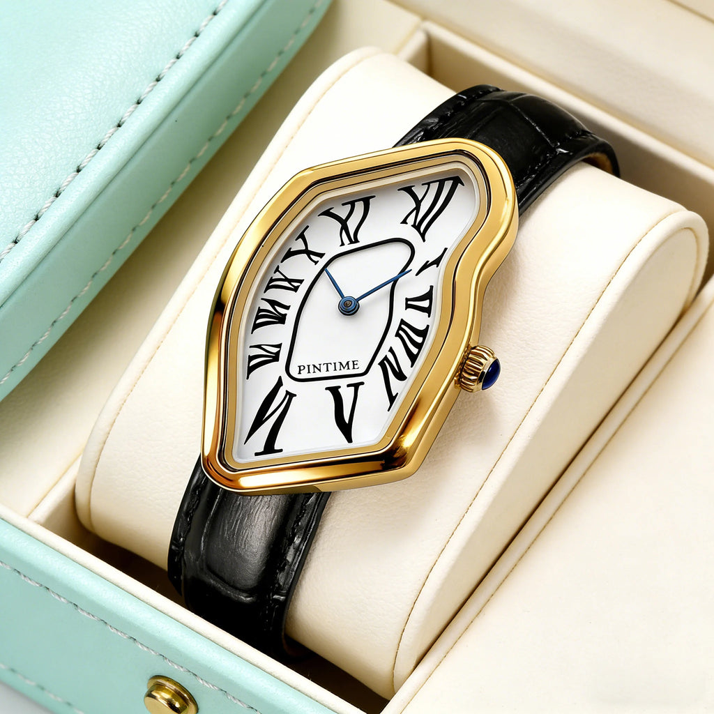1pc lady quartz watch, Roman numeral dial, creative irregular shape watch, retro Y2K design, quartz movement, alloy case and min