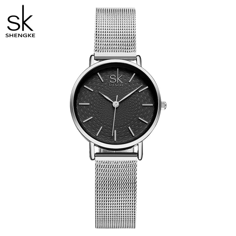 SK Super Slim Sliver Mesh Stainless Steel Ladies Watches Women Top Brand Luxury Casual Clock Waterproof Wristwatch for Women