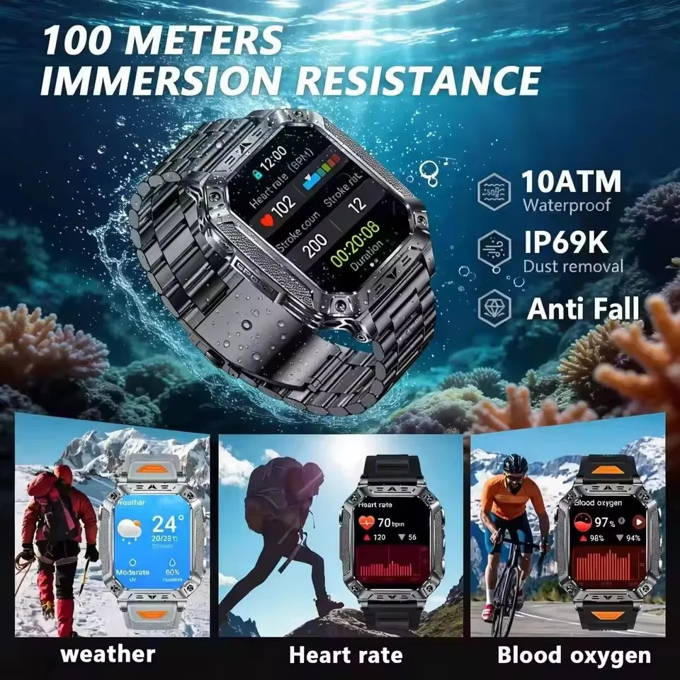 1500mAh Military Grade Smart Watch 100 Days Battery Life 10ATM Waterproof Bluetooth Call SOS Alert LED Flashlight Sports Watches