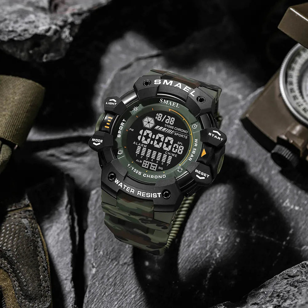 SMAEL Military Digital Watch LED Sports Wristwatches 50m Waterproof LED Stopwatch 8050 Army Watches Digital Big Dail Clock Alarm