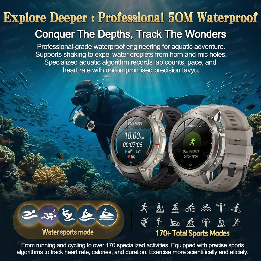 2026 new generation six-star GPS smart watch 1.43-inch AMLED screen 5atm waterproof offline map compass outdoor sports bracelet