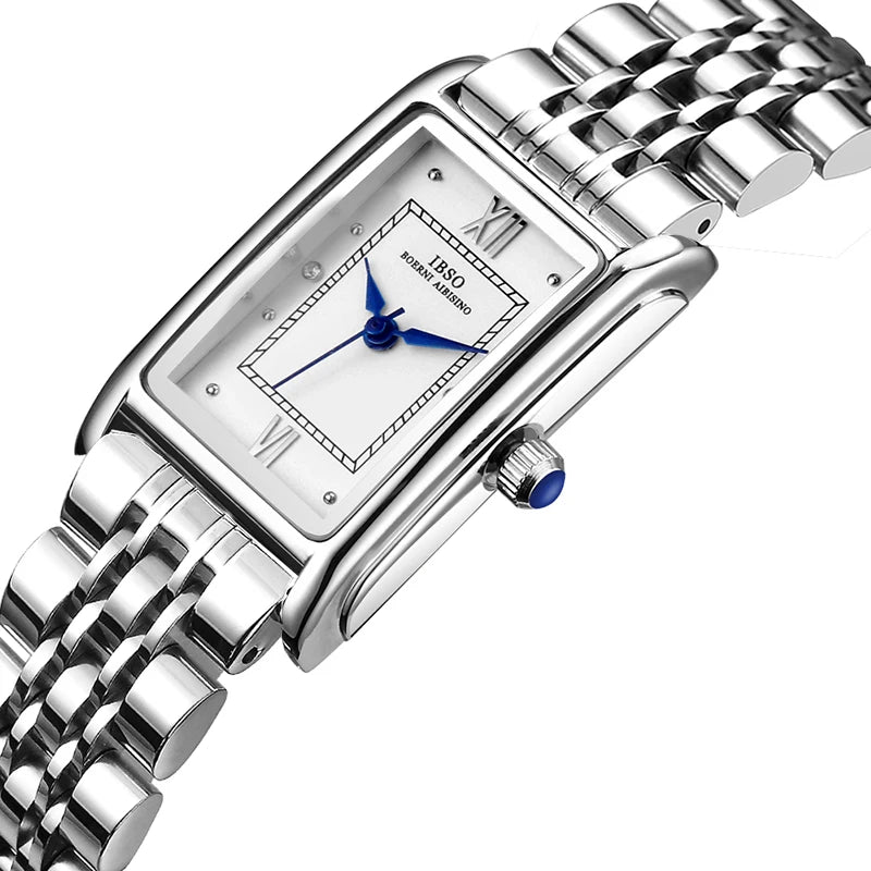 Luxury Brand Women Watch Rectangular Small Silver Steel Elegant Quartz Handwatch Female Waterproof Vintage Lady Wristwatch Black