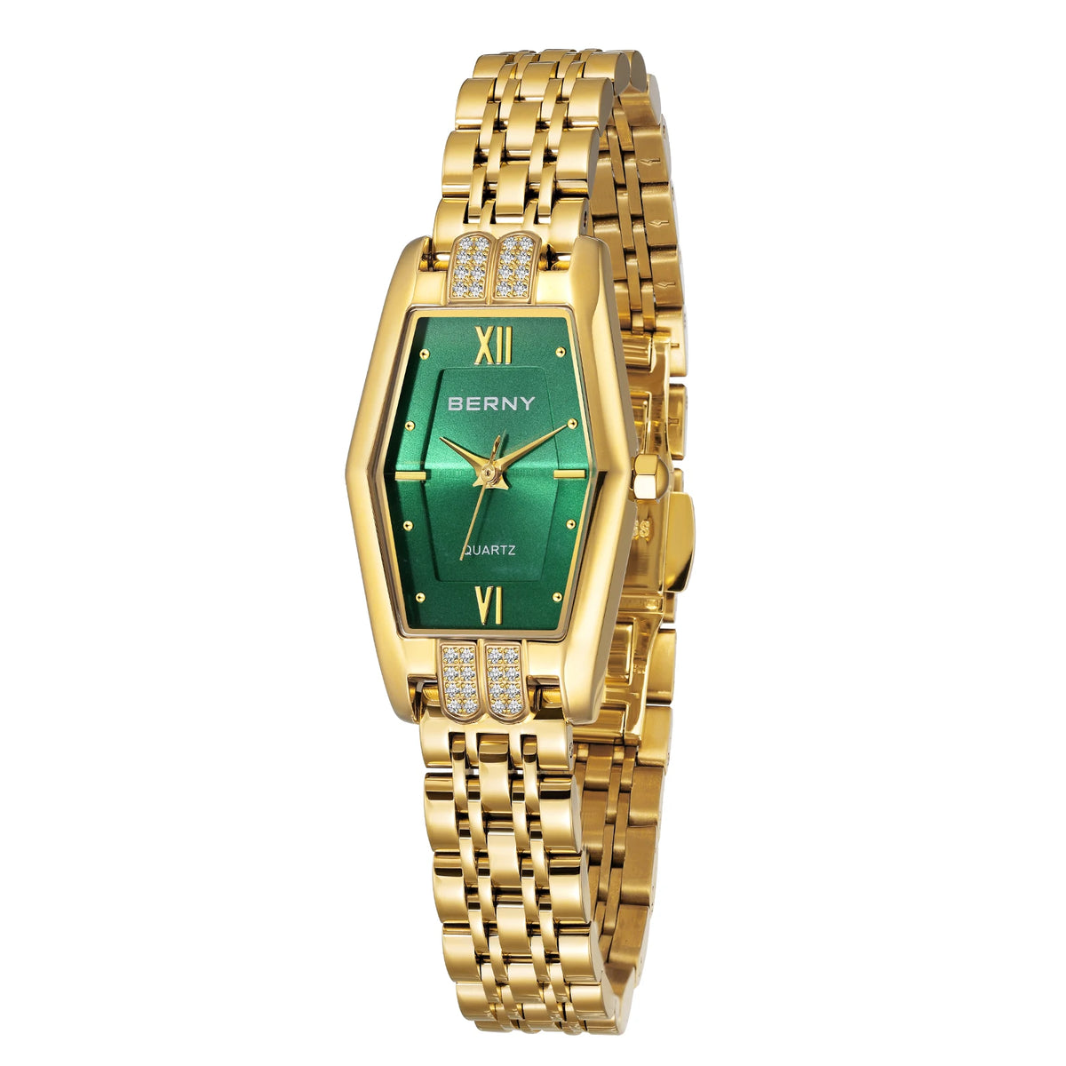 BERNY Gold Watches for Women Elegant Dainty Hexagon Ladies Quartz Wrist Watches Stainless Steel Band Fashion Luxury Bracelet